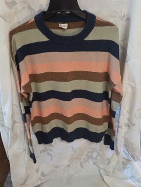 Striped Crewneck Sweater in Navy, Peach & Olive